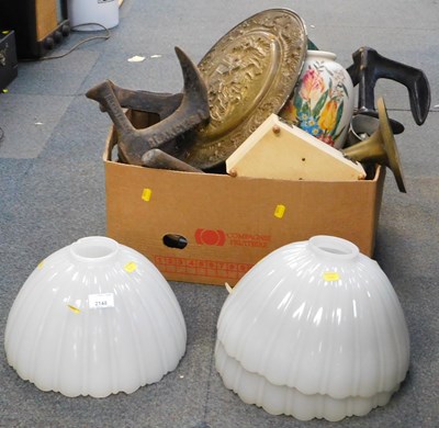 Lot 2148 - Three glass lamp shades, vintage, a box...