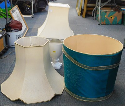 Lot 2149 - A white table lamp with shade, together with...