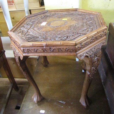 Lot 1085 - An Indian hardwood carved octagonal top...