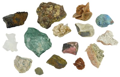 Lot 690 - A group of polished and raw rock specimens, to...