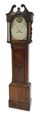 Lot 719 - A 19thC oak mahogany and inlaid longcase clock,...
