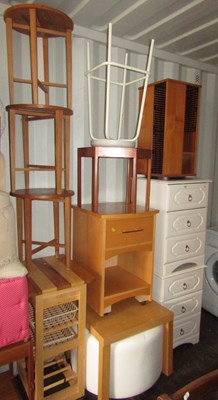 Lot 1098 - A revolving CD rack, a pair of white three...