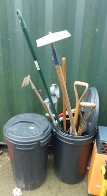 Lot 1128 - Two plastic dustbins with lids, pair of...