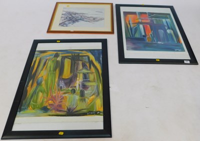 Lot 2309 - Pictures and prints, including two abstract...