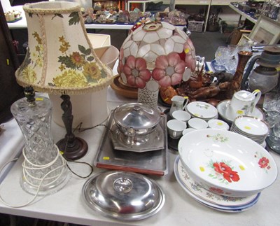 Lot 2264 - Three table lamps with shades, one being cut...