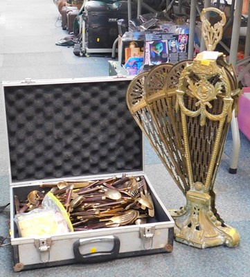 Lot 2272 - A brass fan shaped firescreen, an aluminium...