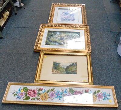 Lot 2278 - Four gilt framed pictures, including landscape,...