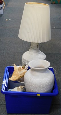 Lot 2146 - A pottery white glazed table lamp, with shade,...