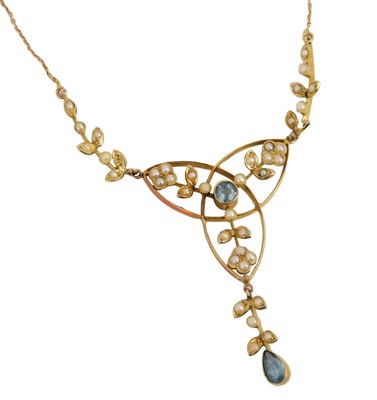 Lot 343 - An Edwardian aquamarine and seed pearl pendant,...