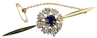 Lot 323 - A sapphire and diamond bar brooch, in a floral...