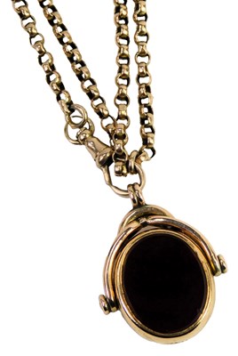 Lot 312 - A bloodstone and carnelian set swivel fob, in...