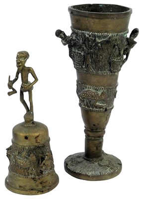 Lot 113a - A Bamileke brass and bronze chalice, decorated...