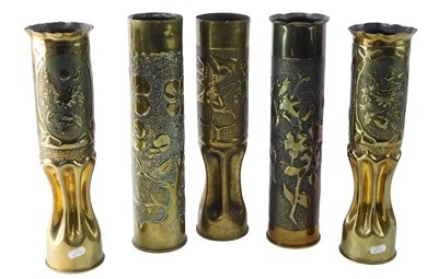Lot 118 - A pair of 1918 dated French 75mm trench art...