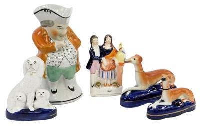 Lot 527B - Two Staffordshire greyhound inkwells, a toby...