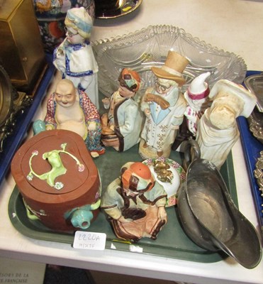 Lot 2220A - Bisque figures, together with a Chinese red...