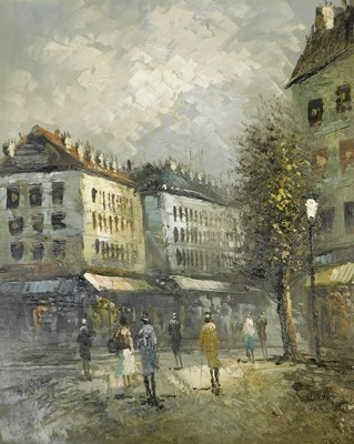 Lot 280a - Burnett (20thC School). Parisian street scene,...