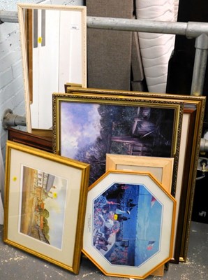 Lot 1572 - A quantity of framed prints, and a mirror.