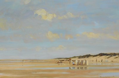 Lot 8 - James Longueville (b.1942). Beach scene, oil...