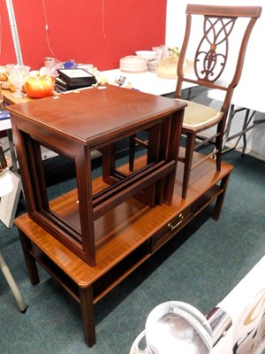 Lot 1613 - A low teak coffee table, single drawer, with...