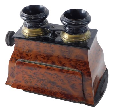 Lot 198 - A late 19thC burr yew and ebonised stereo...