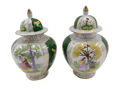Lot 234 - A pair of Dresden porcelain style jars and...