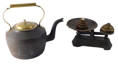 Lot 287 - A Victorian iron and brass kettle, and a set...