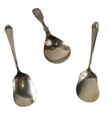 Lot 333 - A George VI silver fiddle pattern caddy spoon,...