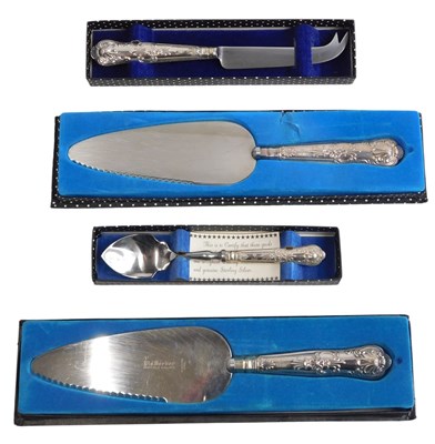 Lot 340 - A sterling silver handled cheese knife, two...