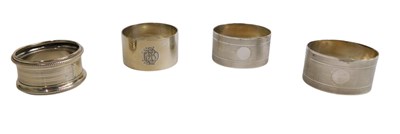 Lot 346 - Four various silver napkin rings, to include a...