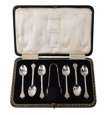 Lot 350 - A set of six silver coffee spoons, and...