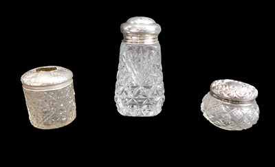Lot 360 - Three cut glass silver mounted items, a...