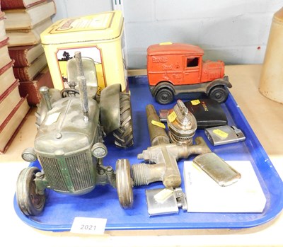 Lot 2021 - A resin metal effect painted tractor, 16cm...