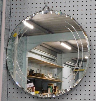 Lot 2132 - A bevelled wall mirror, of circular form, 53cm...