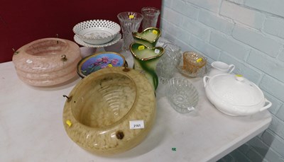 Lot 2161 - Two mid-century mottled glass ceiling lights,...