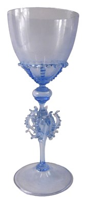 Lot 439 - A Venetian blue glass goblet, with bell shaped...