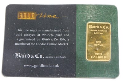 Lot 22 - A Baird & Co 999.9% pure fine gold ONE OUNCE...