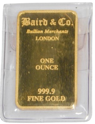 Lot 26 - A Baird & Co 999.9% pure fine gold ONE OUNCE...