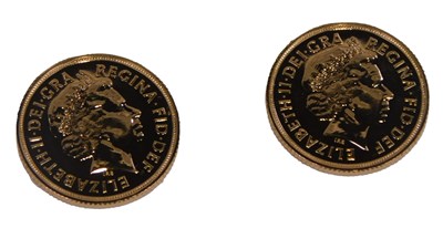 Lot 43 - Two Queen Elizabeth II gold Sovereigns, in a...