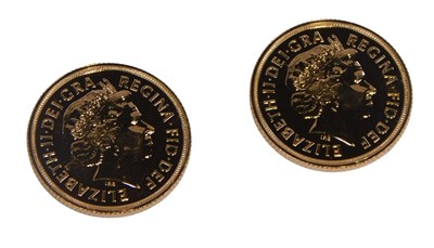 Lot 44 - Two Queen Elizabeth II gold Sovereigns, in a...