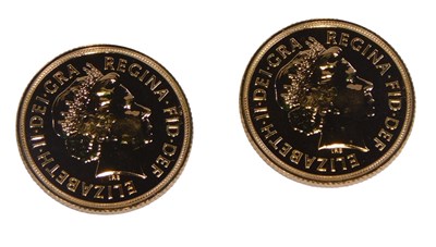 Lot 45 - Two Queen Elizabeth II gold Sovereigns, in a...
