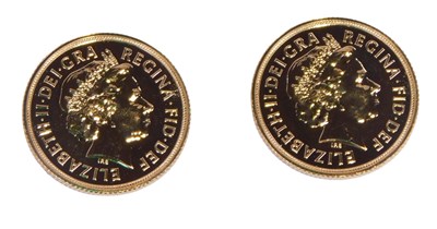 Lot 48 - Two Queen Elizabeth II gold Sovereigns, in a...