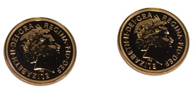 Lot 50 - Two Queen Elizabeth II gold Sovereigns, in a...