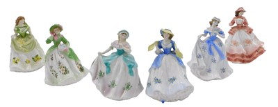 Lot 489 - Six Royal Worcester porcelain figurines, to...