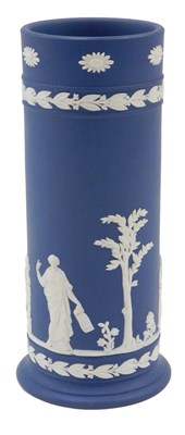 Lot 490 - A Wedgwood dark blue Jasperware cylindrical...