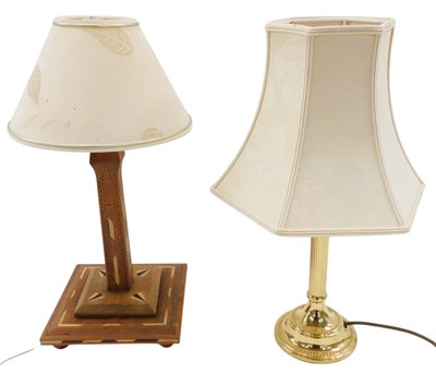 Lot 662 - An inlaid and mahogany table lamp with shade,...