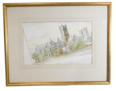 Lot 795 - David Bell. Lincoln Cathedral, watercolour,...