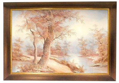 Lot 796 - I. Cafieri. River landscape with trees, oil on...