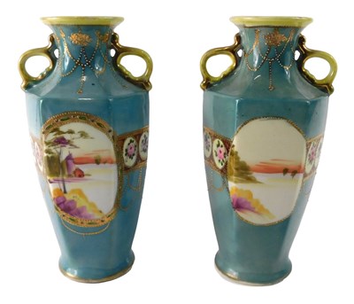 Lot 865 - A pair of Nippon Japanese porcelain vases,...