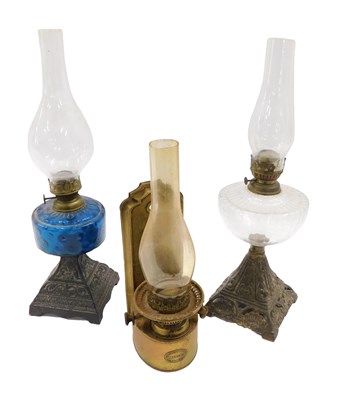 Lot 888 - A Victorian oil lamp, with blue glass...