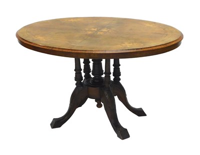Lot 972 - A Victorian walnut and marquetry oval...